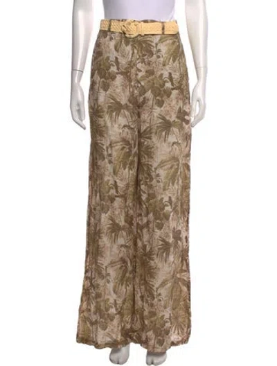 Pre-owned Zimmermann Linen Wide Leg Pants In Green