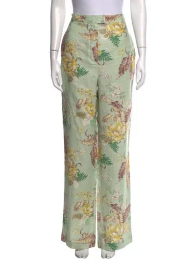 Pre-owned Zimmermann Linen Wide Leg Pants In Green