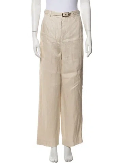Pre-owned Zimmermann Linen Wide Leg Pants In Neutrals