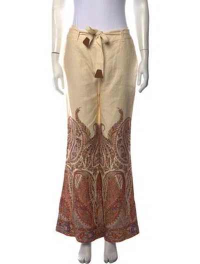 Pre-owned Zimmermann Linen Wide Leg Pants In Neutrals