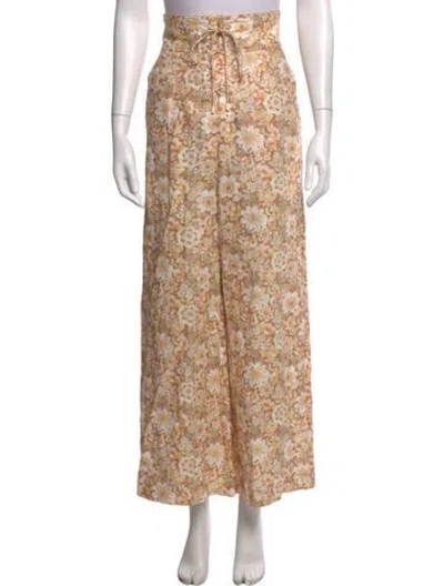 Pre-owned Zimmermann Linen Wide Leg Pants In Neutrals