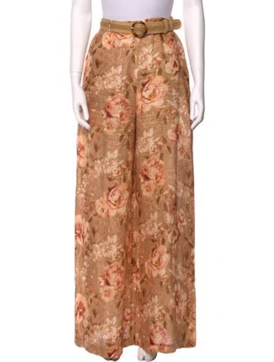 Pre-owned Zimmermann Linen Wide Leg Pants In Orange