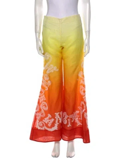 Pre-owned Zimmermann Linen Wide Leg Pants In Orange