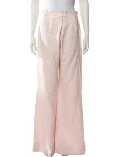 Pre-owned Zimmermann Linen Wide Leg Pants In Pink