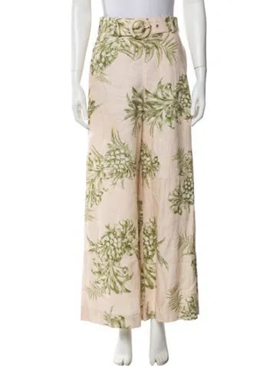 Pre-owned Zimmermann Linen Wide Leg Pants In Pink