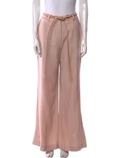 Pre-owned Zimmermann Linen Wide Leg Pants In Pink