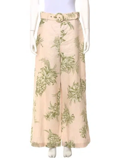 Pre-owned Zimmermann Linen Wide Leg Pants In Pink