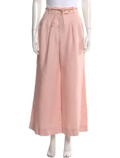 Pre-owned Zimmermann Linen Wide Leg Pants In Pink
