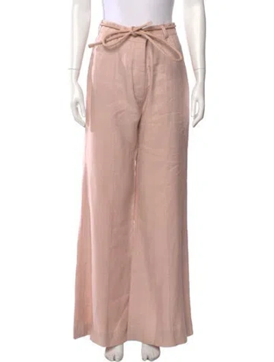 Pre-owned Zimmermann Linen Wide Leg Pants In Pink