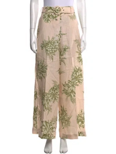 Pre-owned Zimmermann Linen Wide Leg Pants In Pink