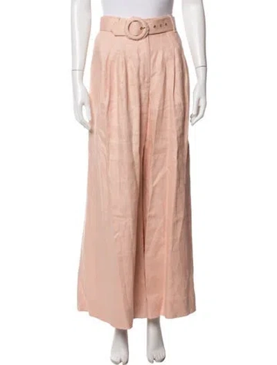 Pre-owned Zimmermann Linen Wide Leg Pants In Pink