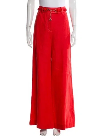Pre-owned Zimmermann Linen Wide Leg Pants In Red