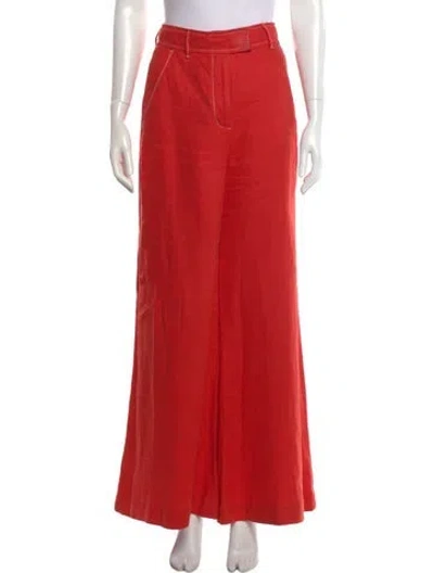 Pre-owned Zimmermann Linen Wide Leg Pants In Red