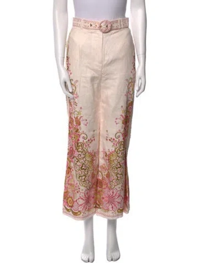 Pre-owned Zimmermann Linen Wide Leg Pants W/ Tags In Pink