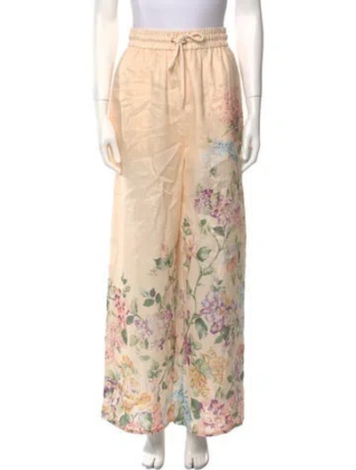 Pre-owned Zimmermann Linen Wide Leg Pants W/ Tags In Pink