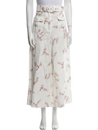 Pre-owned Zimmermann Linen Wide Leg Pants In White