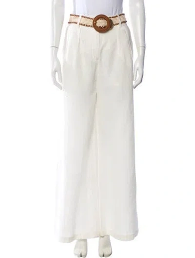 Pre-owned Zimmermann Linen Wide Leg Pants In White