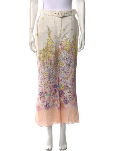 Pre-owned Zimmermann Linen Wide Leg Pants In White