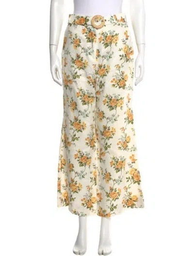 Pre-owned Zimmermann Linen Wide Leg Pants In White