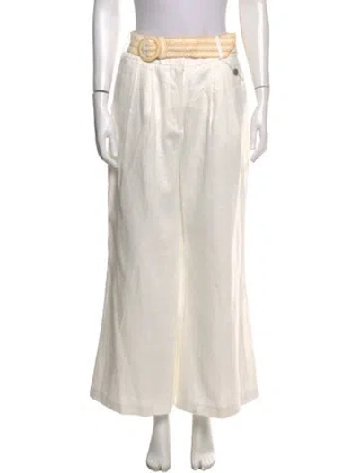 Pre-owned Zimmermann Linen Wide Leg Pants In White