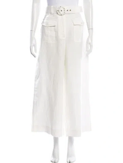Pre-owned Zimmermann Linen Wide Leg Pants In White