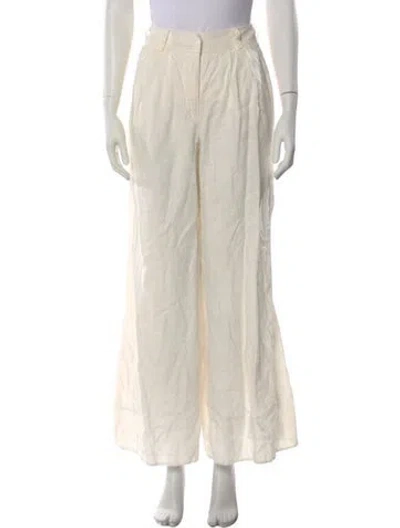 Pre-owned Zimmermann Linen Wide Leg Pants In White