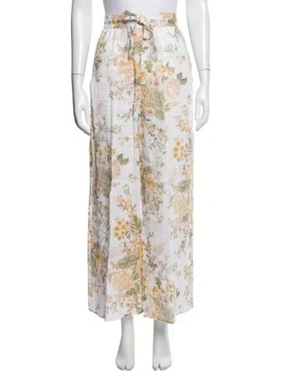 Pre-owned Zimmermann Linen Wide Leg Pants In White