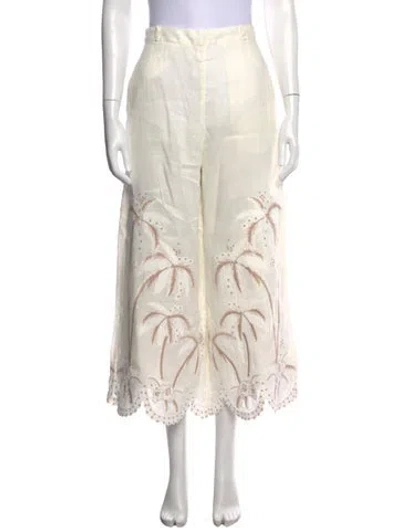 Pre-owned Zimmermann Linen Wide Leg Pants In White