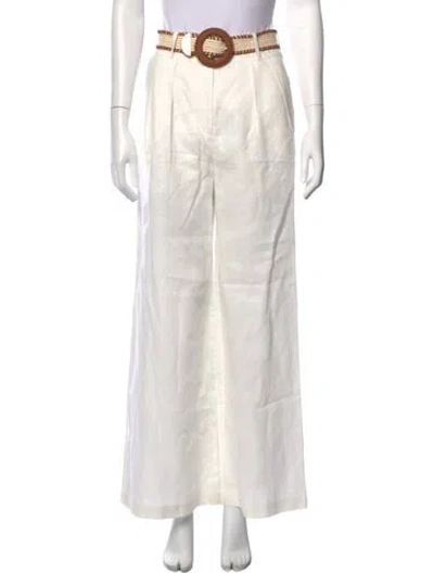 Pre-owned Zimmermann Linen Wide Leg Pants In White
