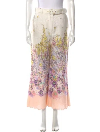 Pre-owned Zimmermann Linen Wide Leg Pants In White