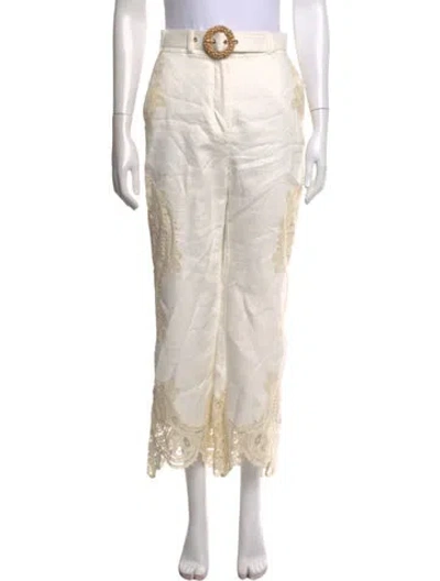 Pre-owned Zimmermann Linen Wide Leg Pants In White