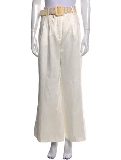 Pre-owned Zimmermann Linen Wide Leg Pants In White