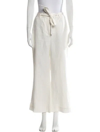 Pre-owned Zimmermann Linen Wide Leg Pants In White