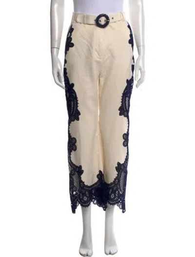 Pre-owned Zimmermann Linen Wide Leg Pants In White