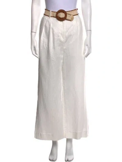 Pre-owned Zimmermann Linen Wide Leg Pants In White