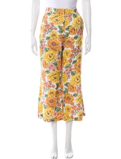 Pre-owned Zimmermann Linen Wide Leg Pants In Yellow