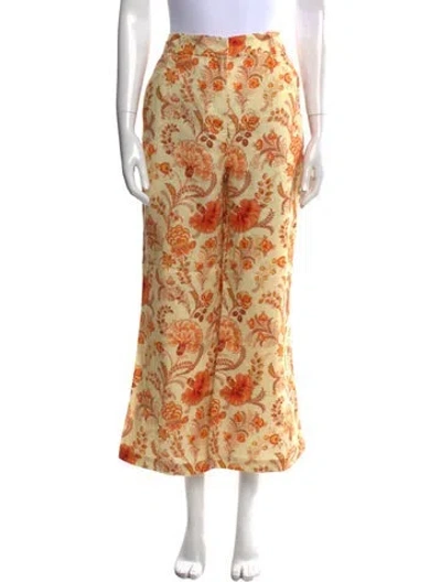 Pre-owned Zimmermann Linen Wide Leg Pants In Yellow