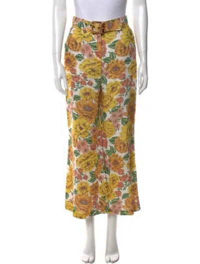 Pre-owned Zimmermann Linen Wide Leg Pants In Yellow