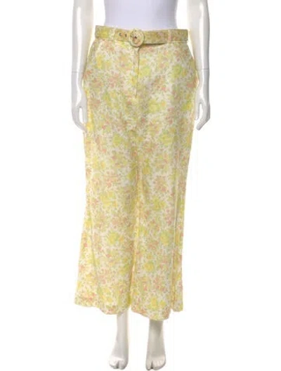 Pre-owned Zimmermann Linen Wide Leg Pants In Yellow