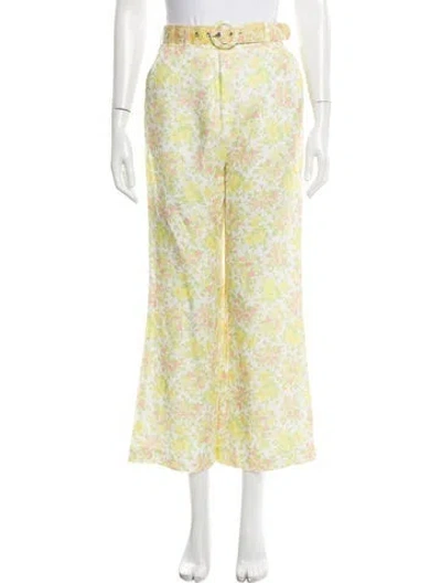 Pre-owned Zimmermann Linen Wide Leg Pants In Yellow