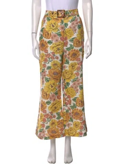 Pre-owned Zimmermann Linen Wide Leg Pants In Yellow