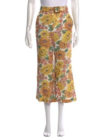 Pre-owned Zimmermann Linen Wide Leg Pants In Yellow