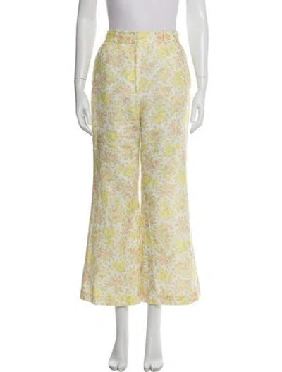 Pre-owned Zimmermann Linen Wide Leg Pants In Yellow