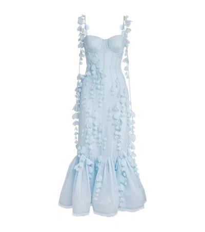 Zimmermann Linen-silk Plunge Mini Dress In Blue