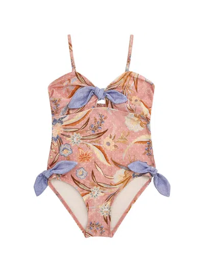 Zimmermann Kids Indra Tie Front Swimsuit In Pink