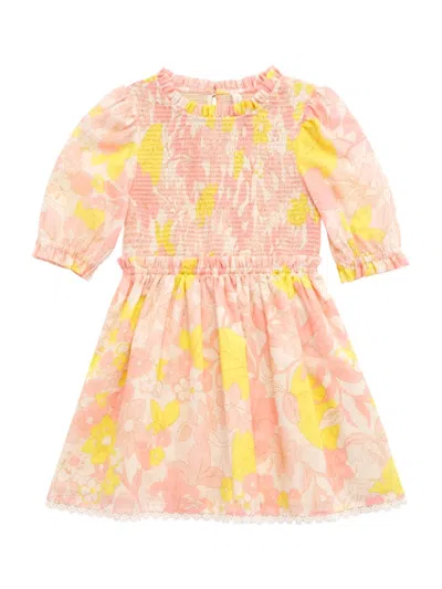 Zimmermann Kids' Little Girl's & Girl's Pop Printed Puff-sleeve Dress In Pink Yellow Floral
