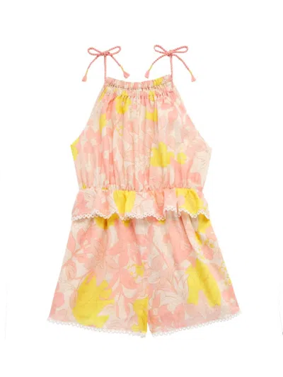 Zimmermann Little Girl's & Girl's Pop Tie Floral Playsuit In Pink Yellow Floral