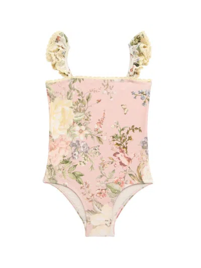 Zimmermann Little Girl's & Girl's Waverly Trim One-piece Swimsuit In Pink Floral