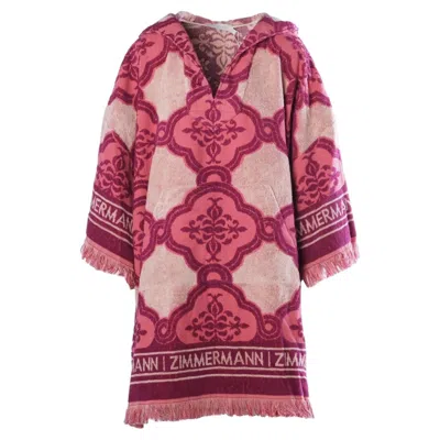 Pre-owned Zimmermann Lola Hooded Fringed Intarsia Cotton-terry Kaftan - '20s In Pink
