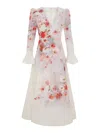 Zimmermann Flower Printed Crush Midi Dress In Linen In Multicolour